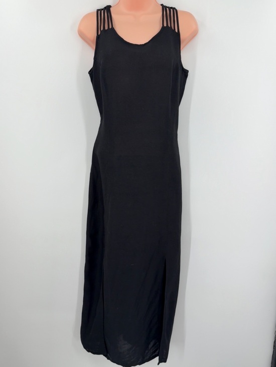 Apart Pants - Apart Vintage Linen Blend Cage Strap Double Slit Midi Dress | Black | 8